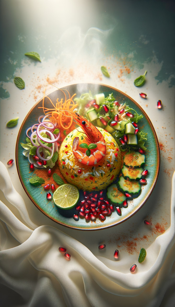 Recipe picture of Saffron Nasi Goreng with Pomegranate Salade Shirazi