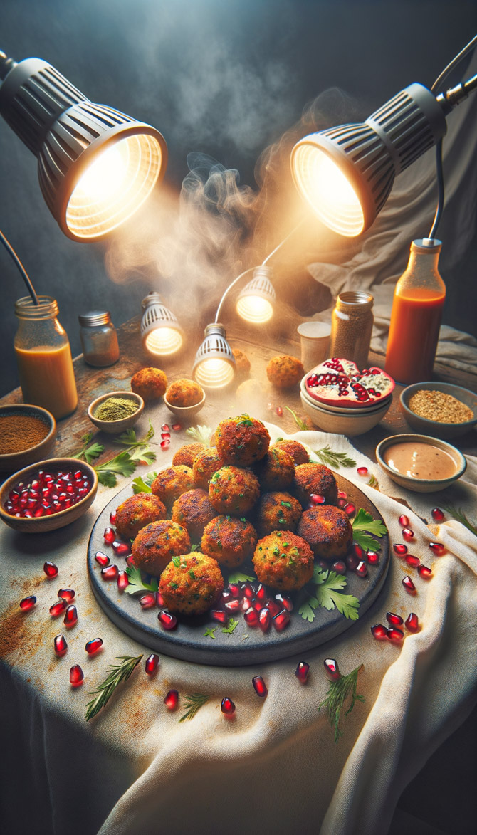Recipe picture of Saffron Rose Falafel with Pomegranate Tahini Sauce