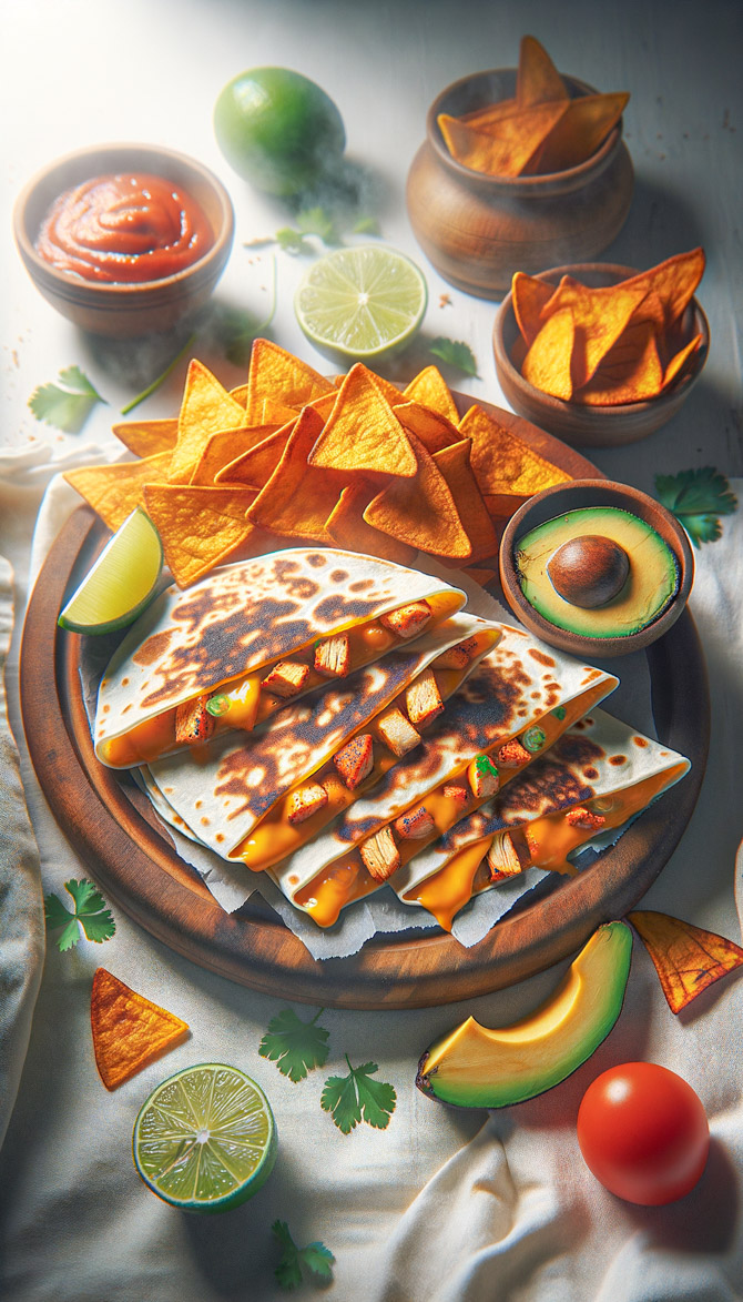 Recipe picture of Spicy Suya Quesadillas with Plantain Chips