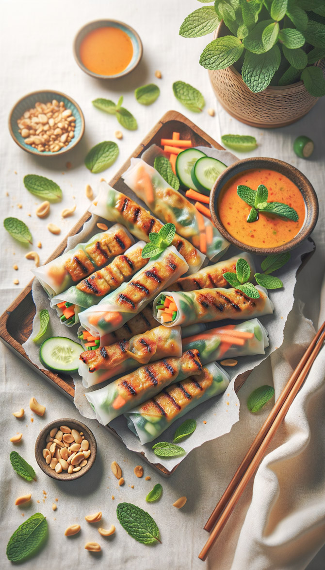 Recipe picture of Thai-Indonesian Crunchy Satay Spring Rolls